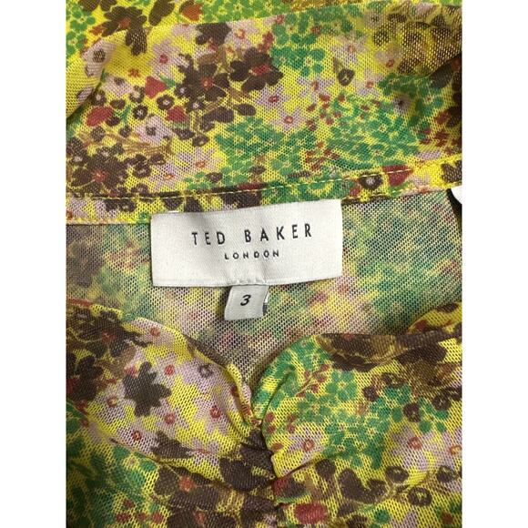 Ted Baker London Boho Bohemian Cottagecore Floral Mesh Sheer Mock Neck Top Sz 3 - Picture 6 of 7